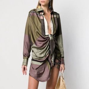 Jacquemus Bahia Green Wrap Drape Shirt Dress